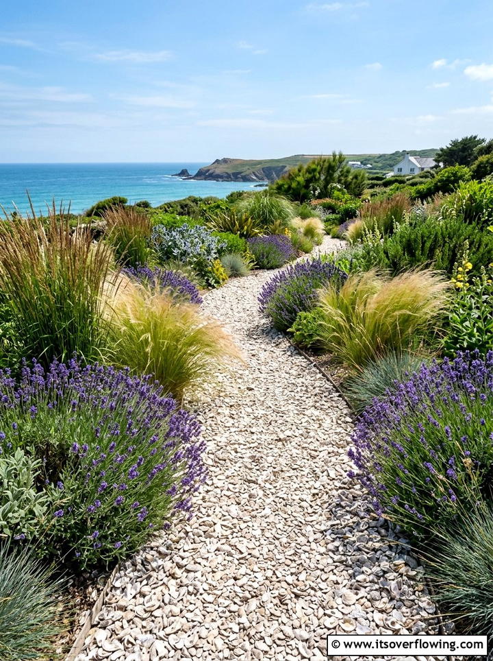 Crushed oyster shell garden path - 25 garden ideas with shell borders