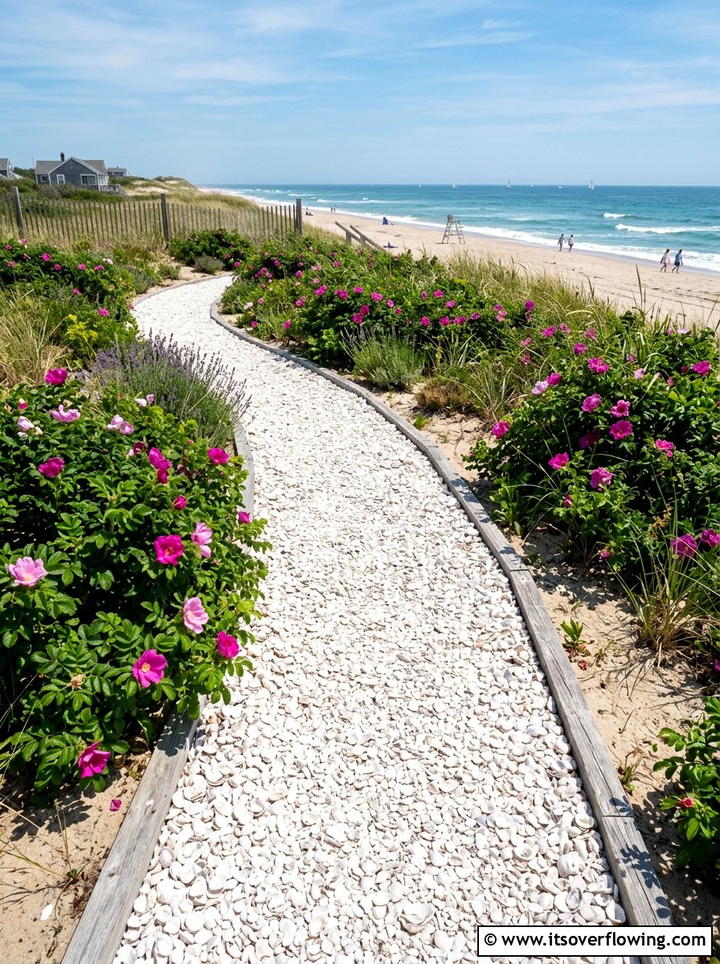 Crushed seashell walkway - 25 backyard ideas with pathways