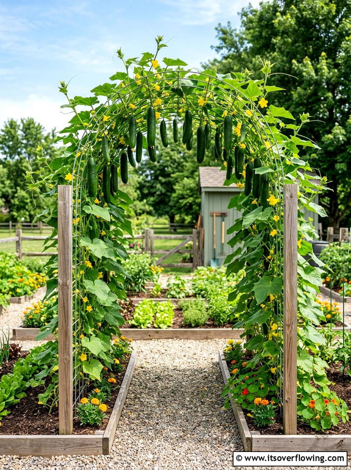 Cucumber Garden Arch - 25 creative garden ideas with trellis tunnel