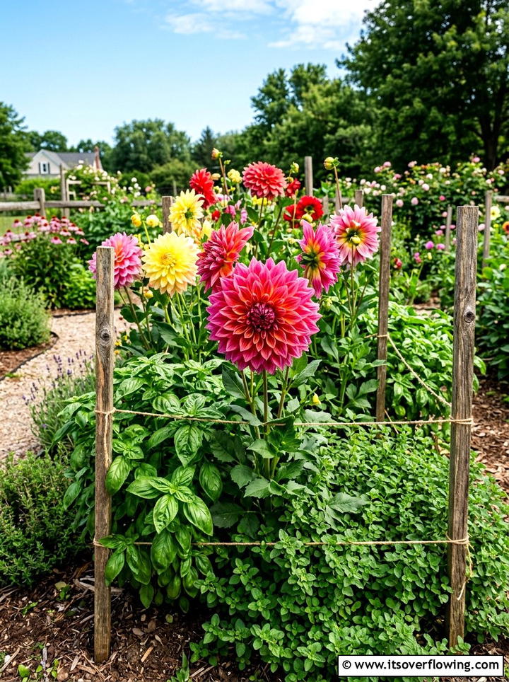 Culinary herb and dahlia bed - 25 creative garden ideas with edible flowers