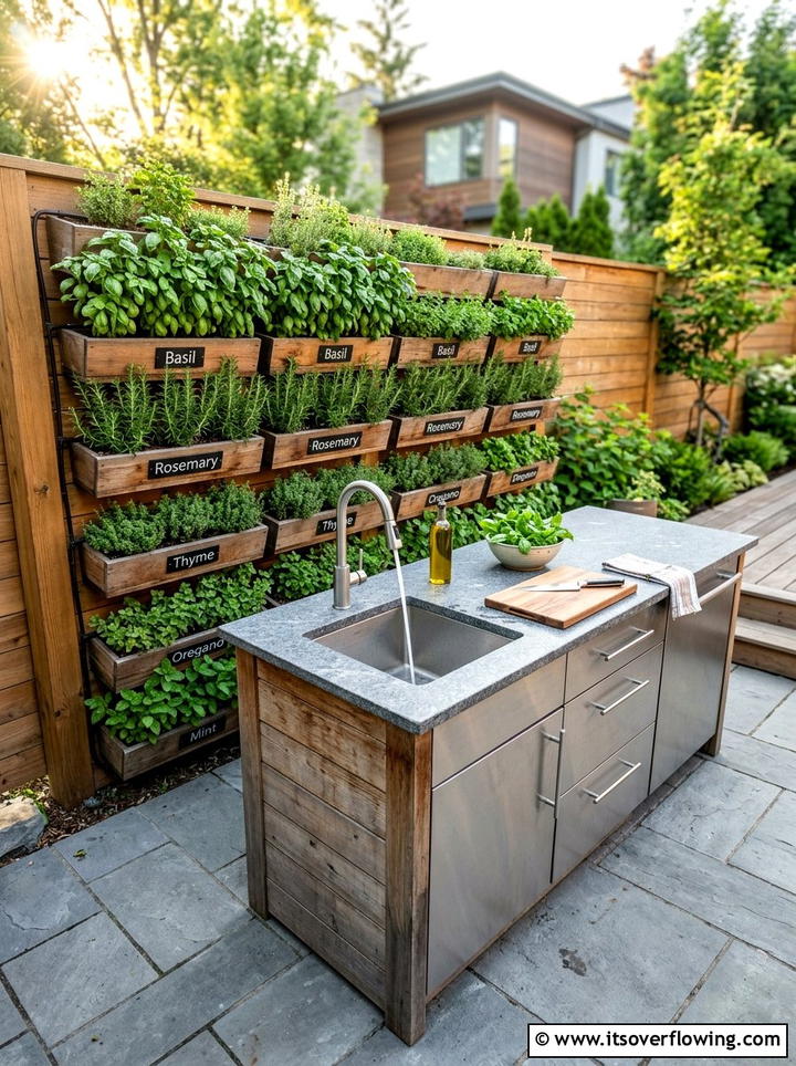Culinary herb garden wall - 25 garden design ideas for outdoor kitchens