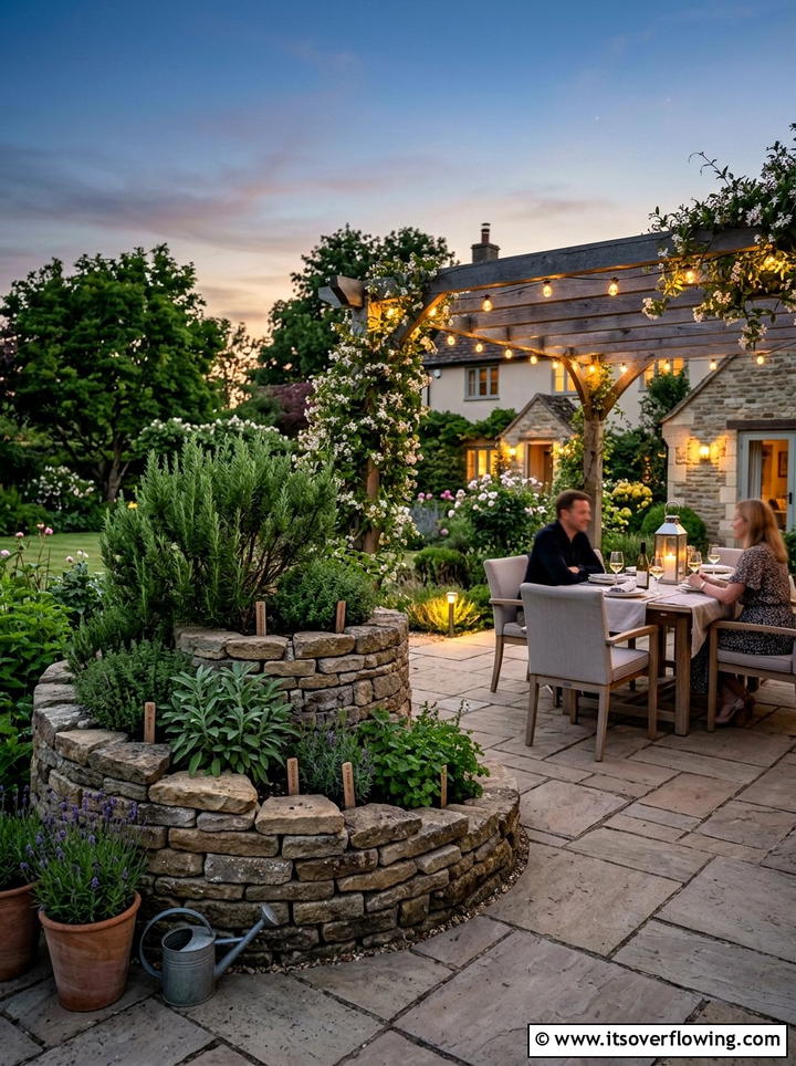 Culinary herb spiral near patio - 25 garden ideas with herb spirals
