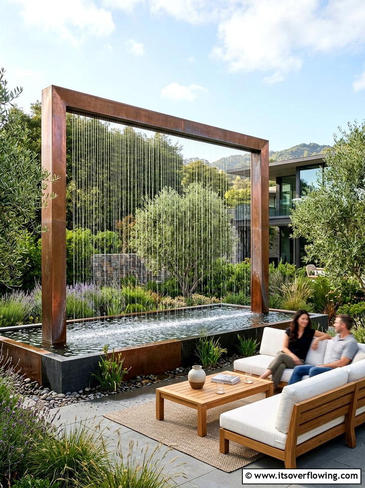 Curtain Rain Fountain - 25 backyard ideas with fountain