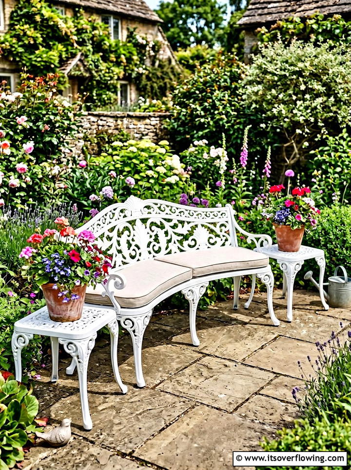 Curved Back Cast Aluminum Bench - 25 front porch decor ideas with antique benches