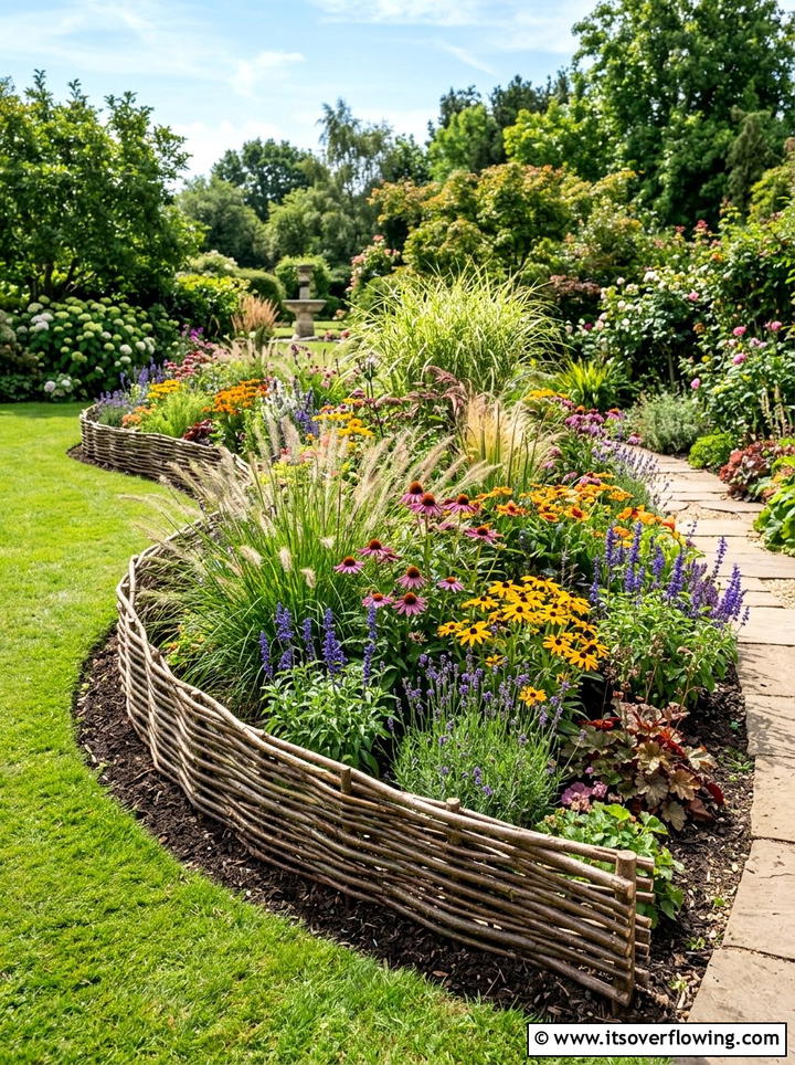 Curved Flower Bed Log Edging - 25 backyard ideas with log edging