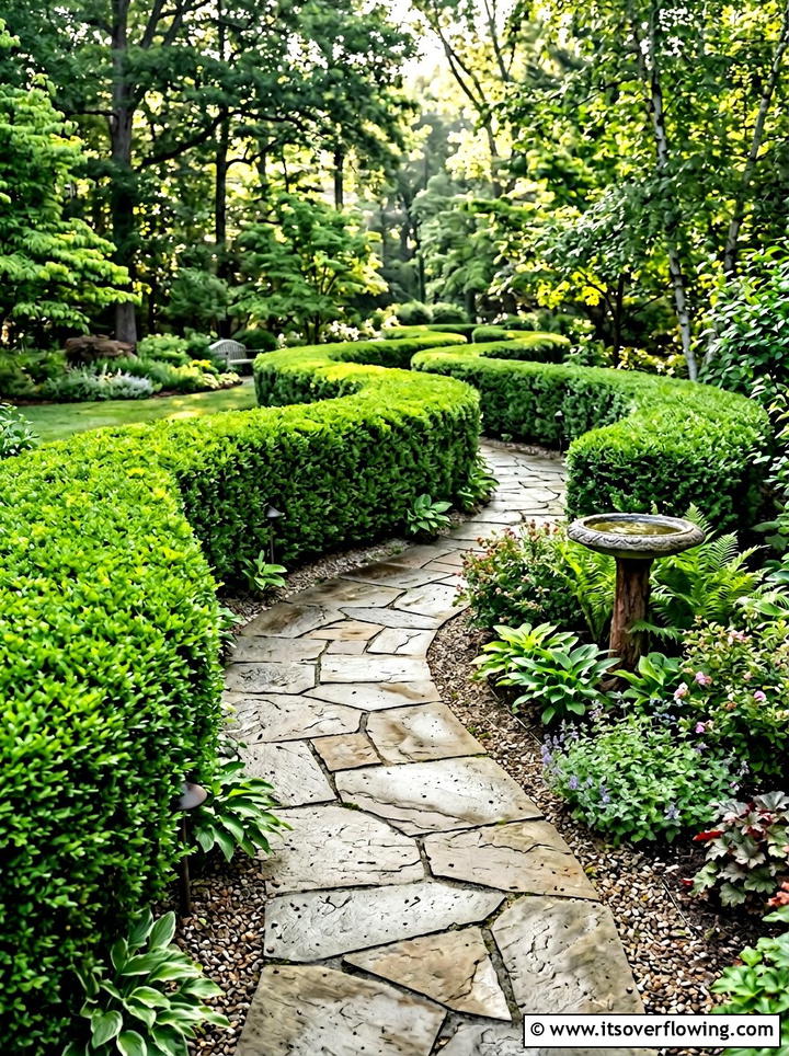 Curved Hedge Walkway - 25 backyard ideas with hedges
