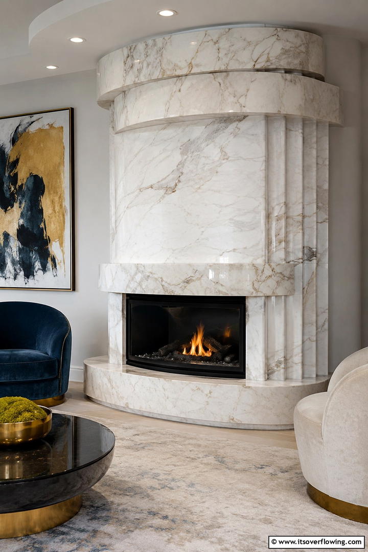 Curved Marble Fireplaces - 25 Elegant Marble Fireplace Ideas for a Luxurious Look