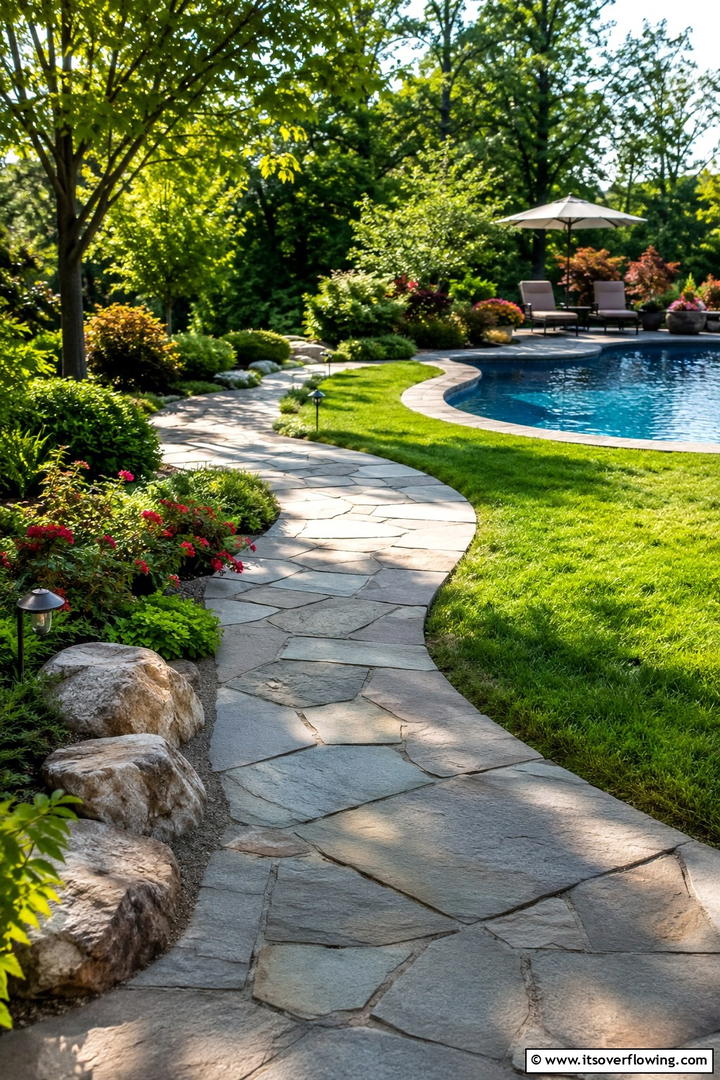 Curved Pathway Charm - 30 Pavers Around Pool Ideas for a Sleek and Safe Design