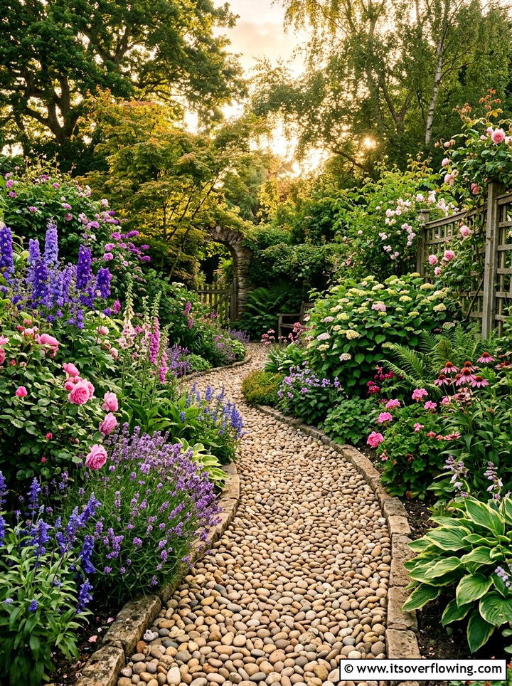 Curved Pebble Garden Path - 25 small garden ideas with narrow pathways