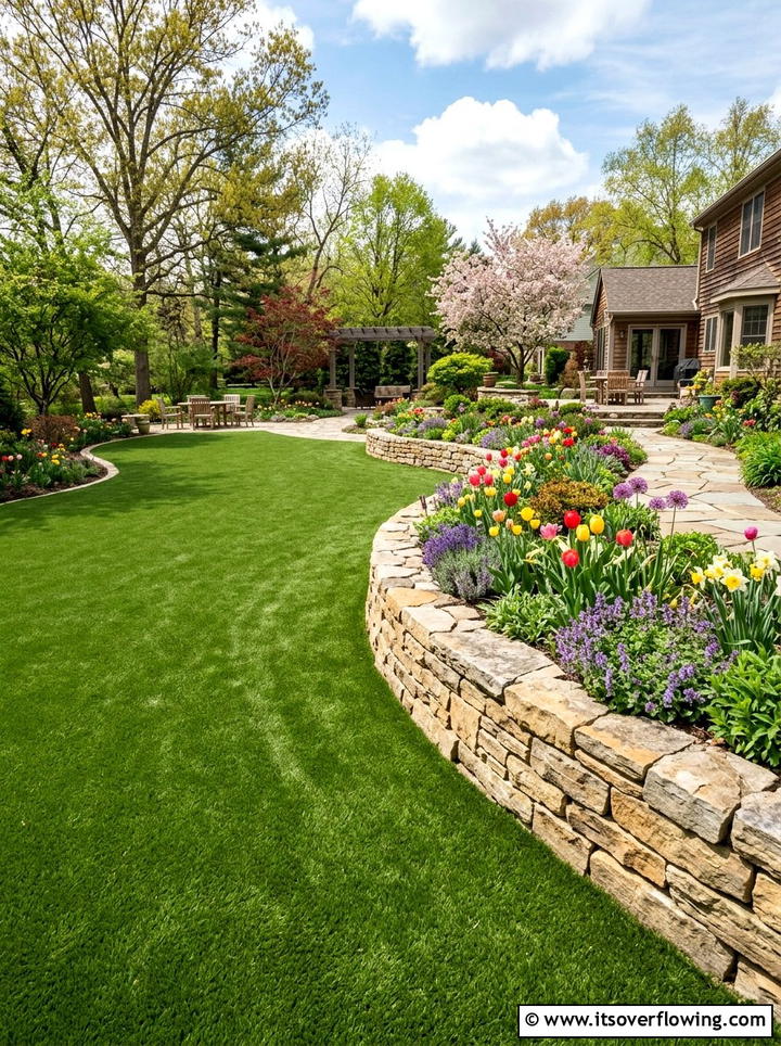 Curved artificial turf edge - 25 backyard ideas with artificial turf