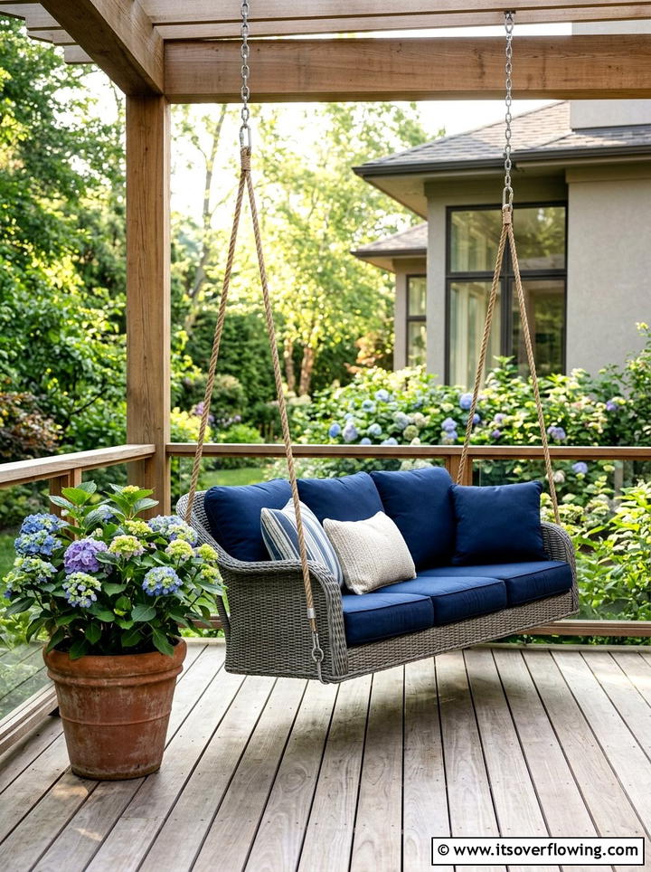 Cushioned Wicker Swing - 25 backyard ideas with swings