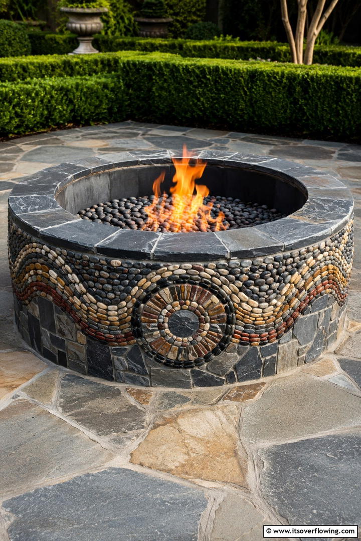 Custom Mosaic Stone Fire Pit - 30 Elegant Stone Fire Pit Ideas for Backyard Entertaining