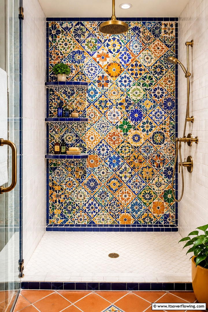 Custom Mosaic Tile Shelves for Artistic Flair - 30 Shower Storage Ideas to Declutter Your Bathroom