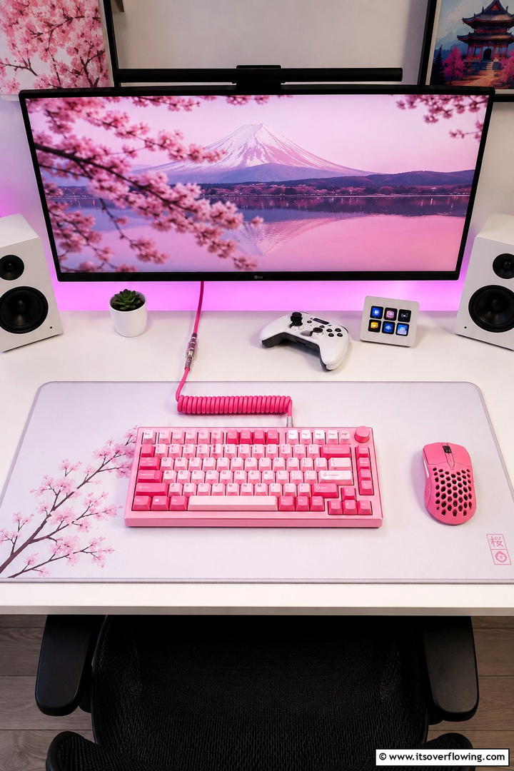 Custom Pink Mechanical Keyboard Setup - 30 Pink Gaming Setup Ideas for a Vibrant Play Space
