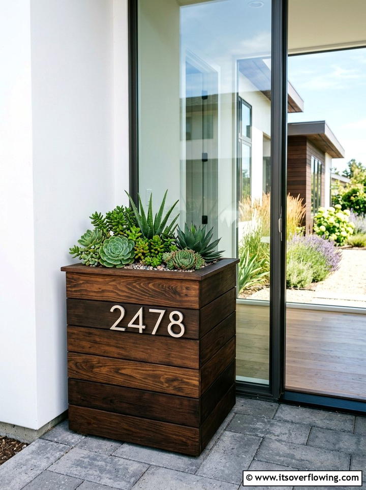 Custom address planter box - 25 backyard decorating ideas with personalized decor