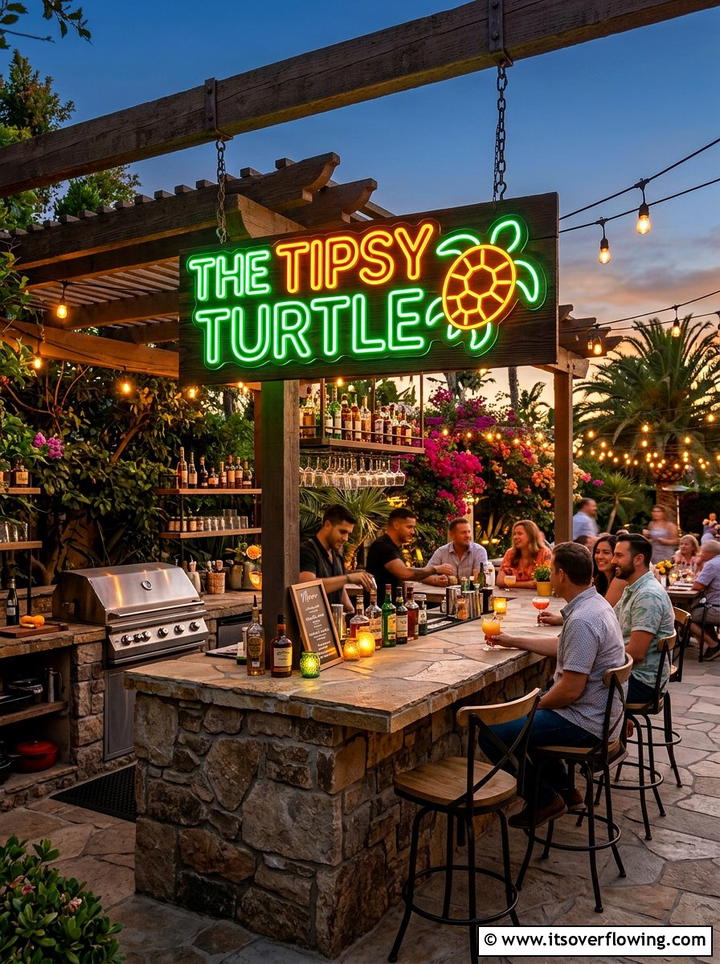 Custom outdoor bar sign - 25 backyard decorating ideas with personalized decor
