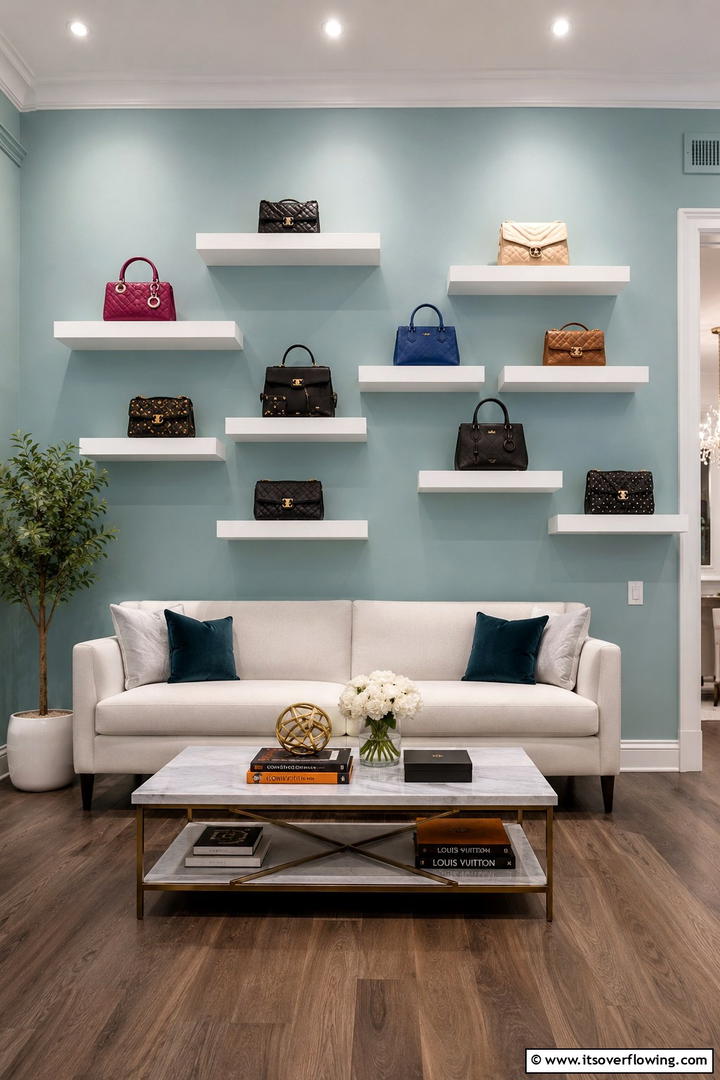 Customized Floating Shelves - 30 Practical Purse Storage Ideas to Organize Handbags