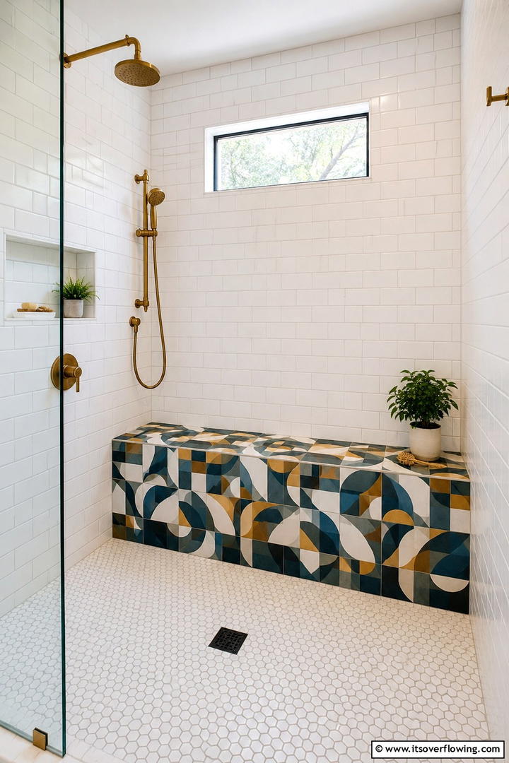 Customized Tile Pattern Bench - 30 Shower Bench Ideas for Functional Bathroom Designs