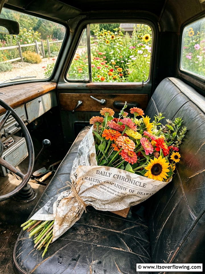 Cut flower transport wrap - 25 recycled garden ideas with newspapers