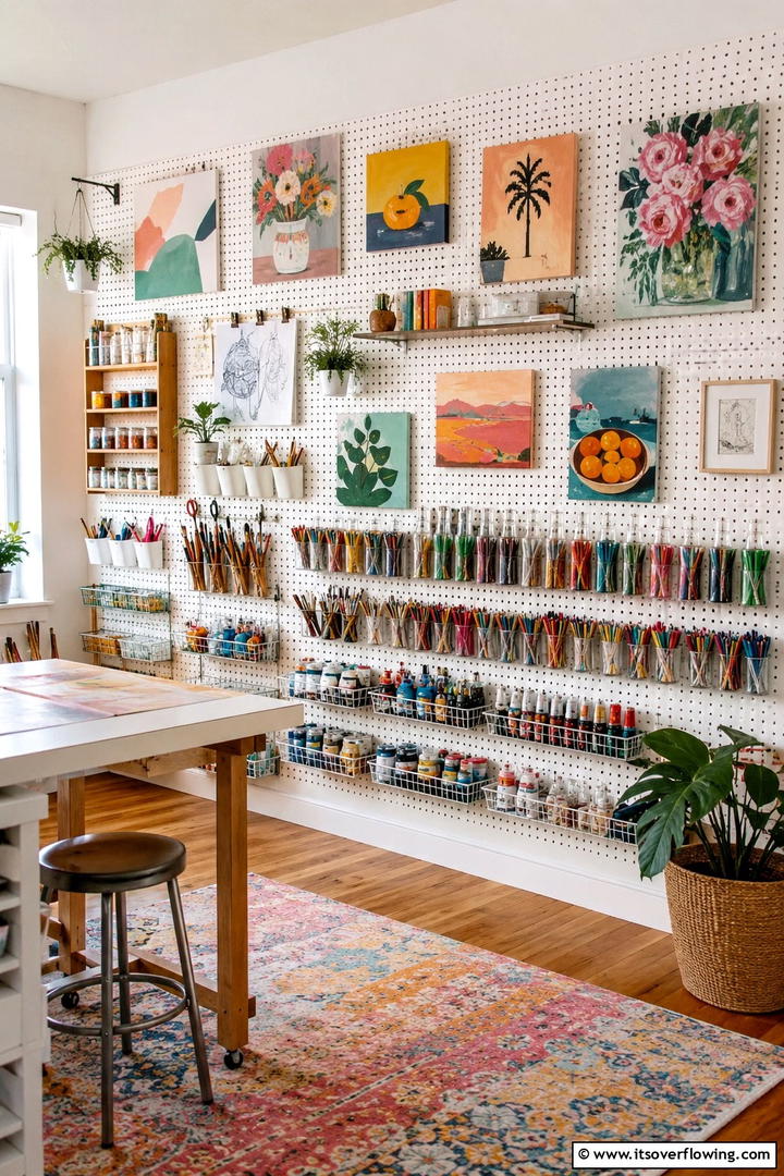 DIY Art and Craft Wall - 30 Pegboard Ideas to Organize Your Home Efficiently