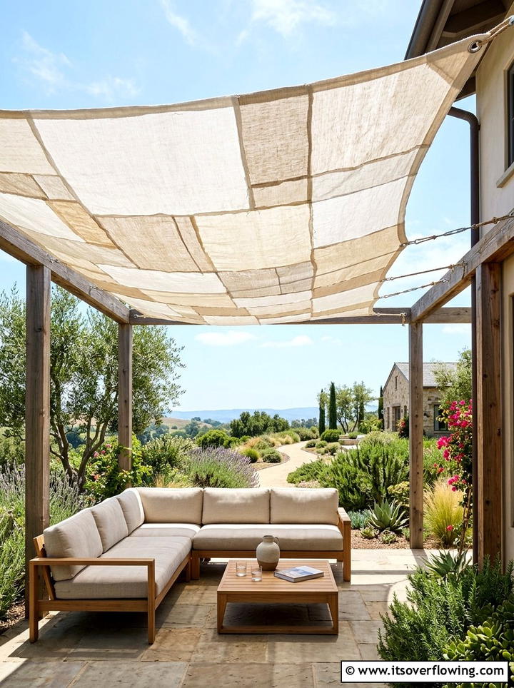 DIY Fabric Sun Shade - 25 upcycled garden ideas with fabric scraps