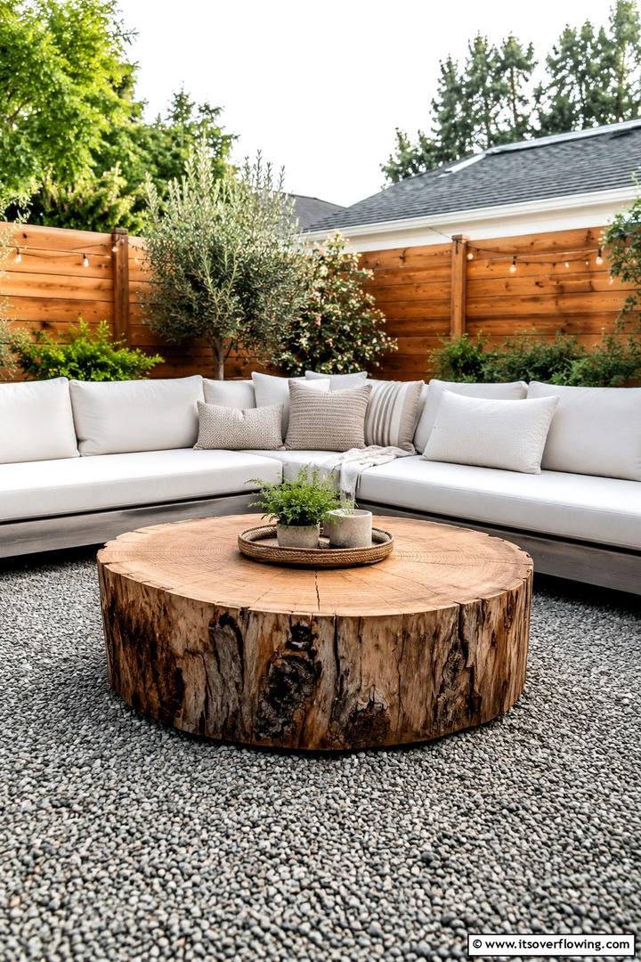 DIY Log Coffee Table - 30 Rustic Patio Ideas for a Charming Outdoor Relaxation Spot