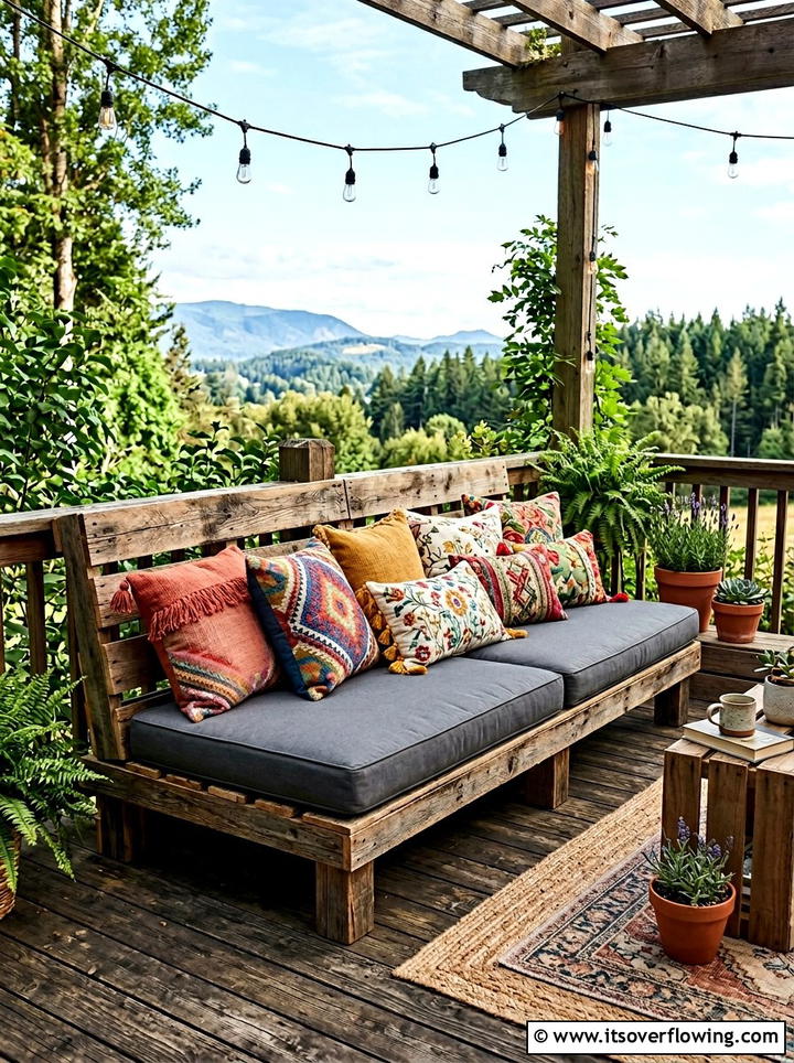 DIY Pallet Sofa - 25 backyard decorating ideas with pillows