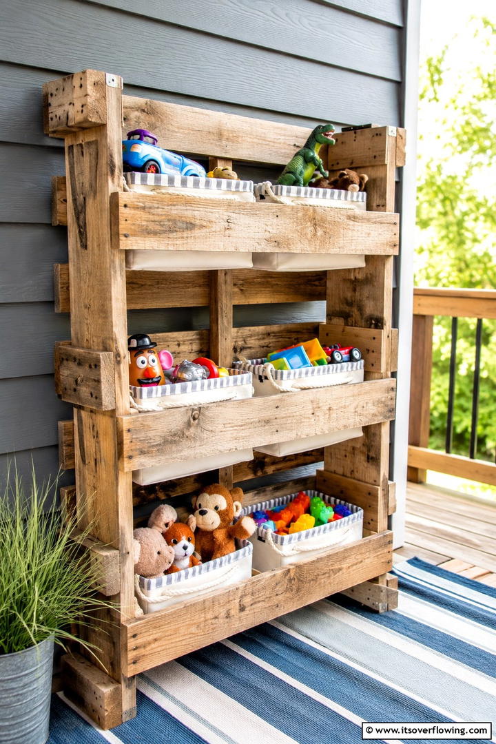 DIY Pallet Toy Organizer - 30 Outdoor Toy Storage Ideas to Keep Your Yard Clutter-Free