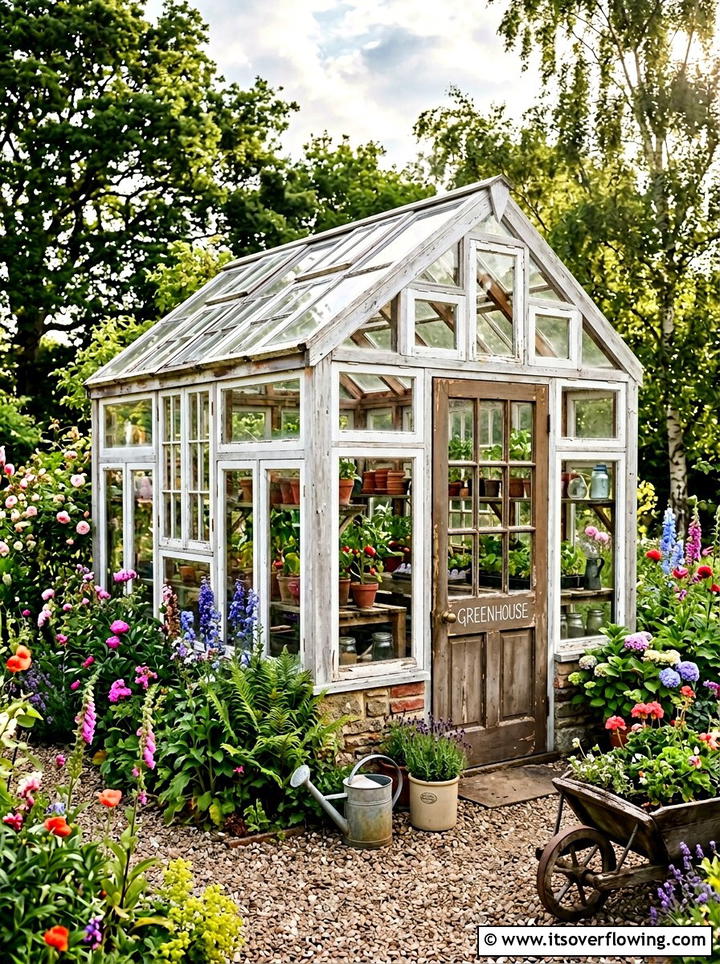 DIY Recycled Window Greenhouse - 25 backyard ideas with greenhouse