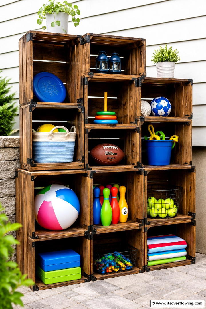 DIY Wooden Crate Organizer - 30 Outdoor Toy Storage Ideas to Keep Your Yard Clutter-Free