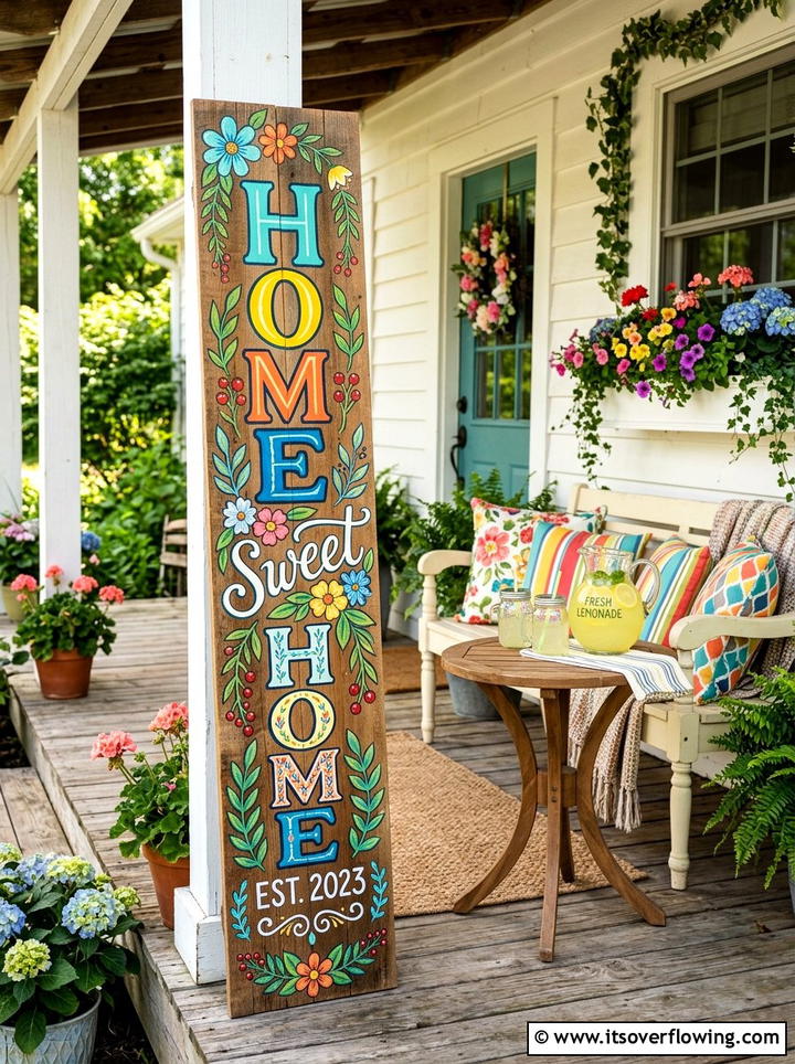 DIY hand painted porch sign - 25 front porch ideas with signs and quotes