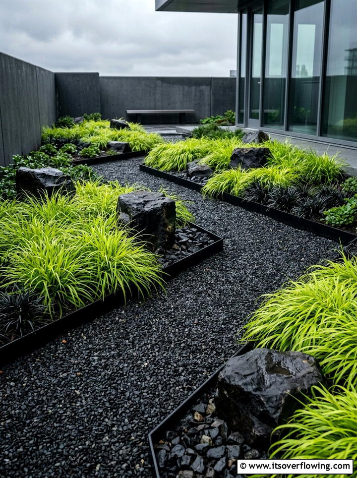 Dark Charcoal Gravel Landscape - 25 backyard ideas with gravel