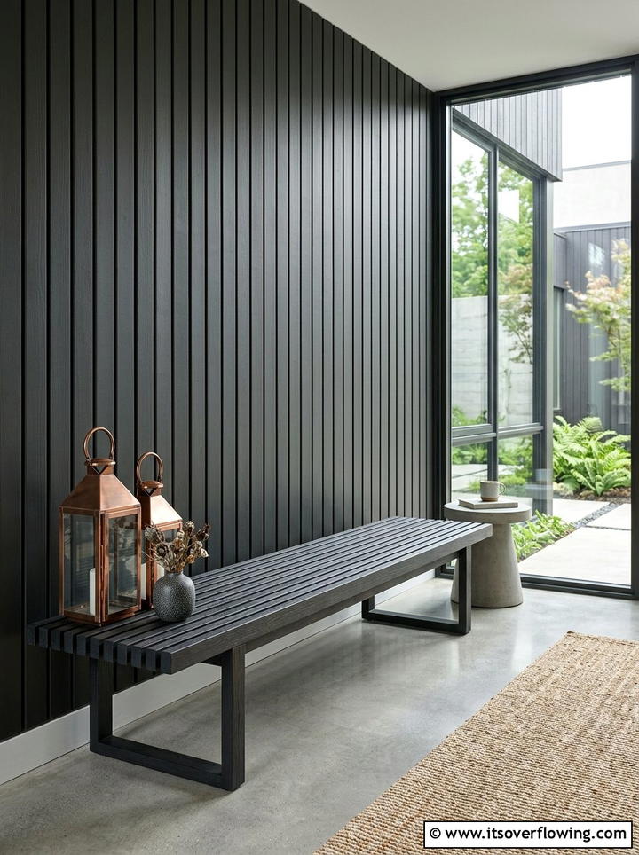 Dark Charcoal Slatted Bench - 25 front porch ideas with bench seating