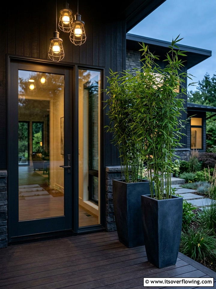 Dark Charcoal Tall Planters - 25 front porch ideas with ceramic pots