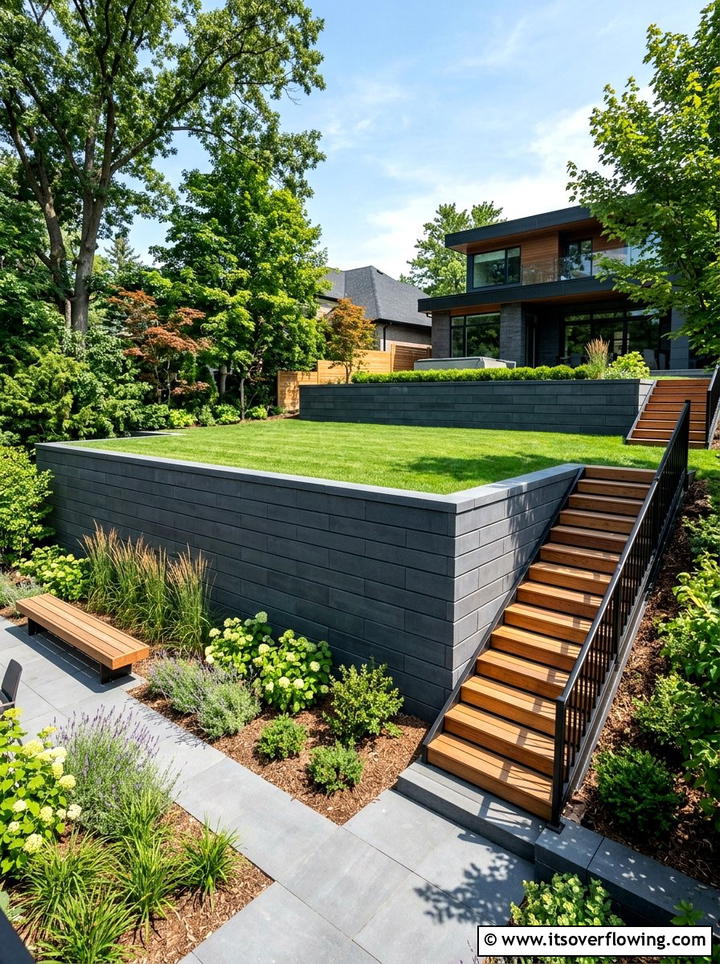 Dark Grey Retaining Wall - 25 garden decor ideas with minimalist accents