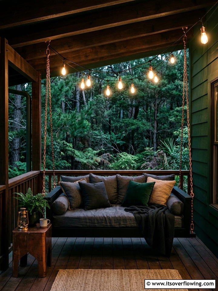 Dark Moody Porch - 25 front porch ideas with porch bed swing
