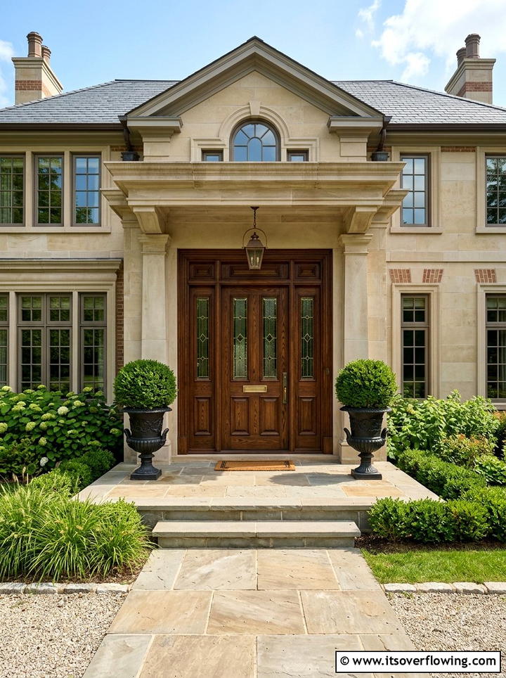 Dark Oak Front Door - 25 front porch ideas with wood accents