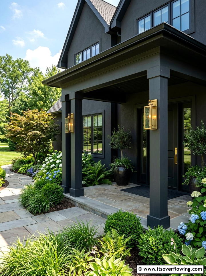 Dark Painted Square Column Porch - 25 front porch ideas with columns