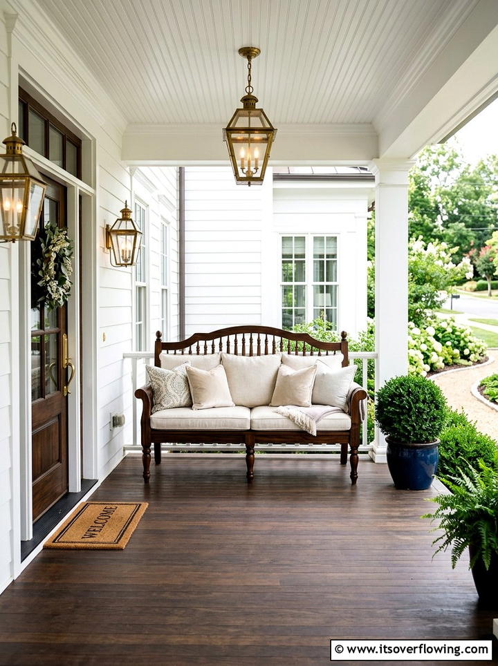 Dark Walnut Stain Bench - 25 front porch decor ideas with antique benches