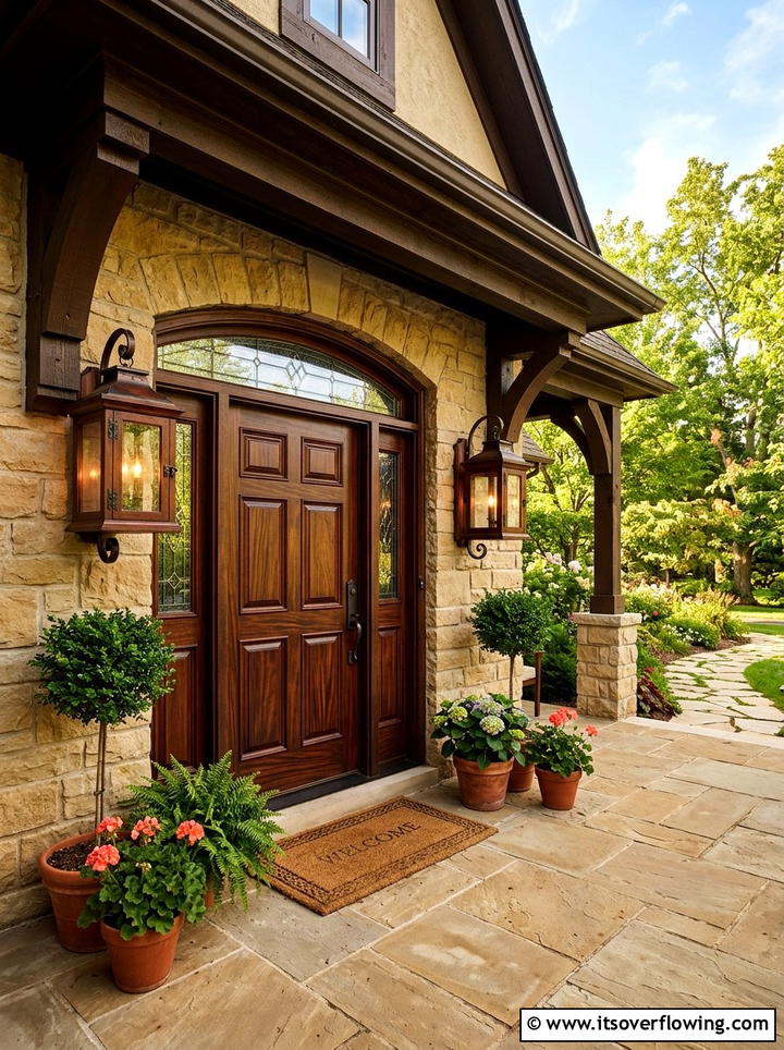 Dark Wood Accents - 25 front porch ideas with candle lanterns