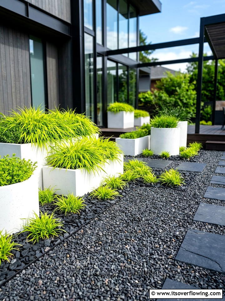 Dark charcoal gravel ground cover - 25 garden design ideas with gravel gardens