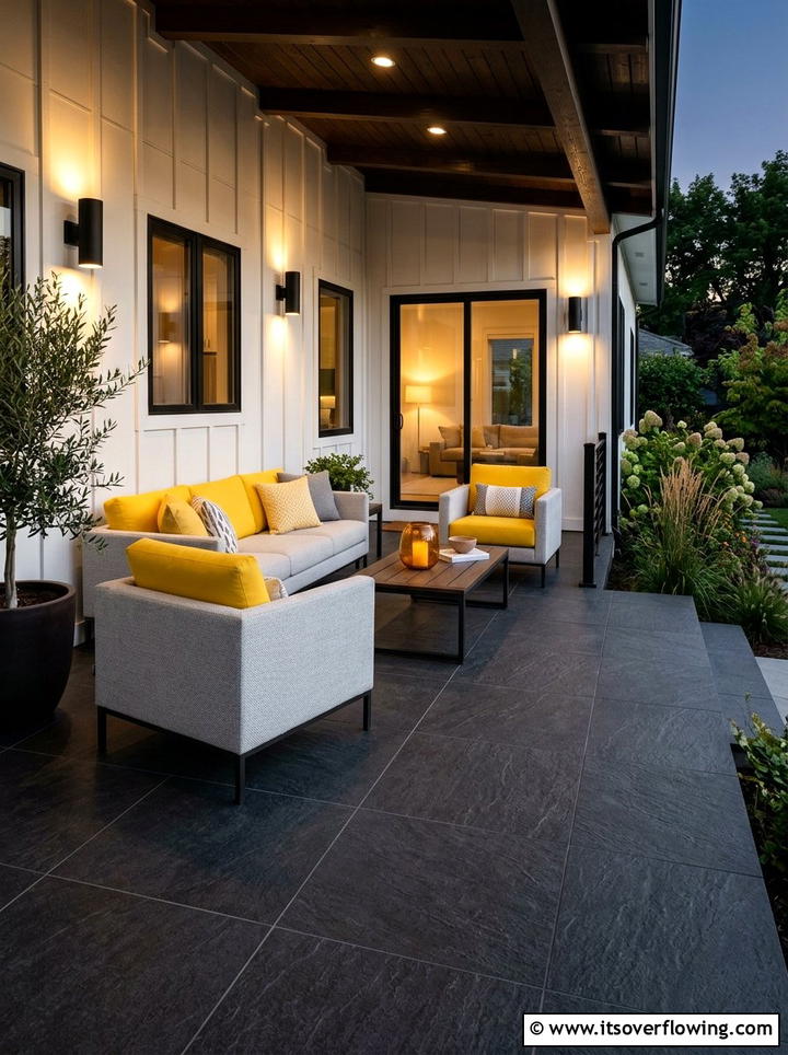 Dark charcoal tile porch - 25 front porch ideas with tile floor