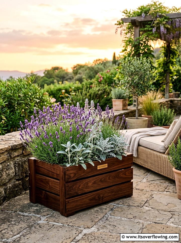 Dark walnut crate planter - 25 backyard ideas with crate planters