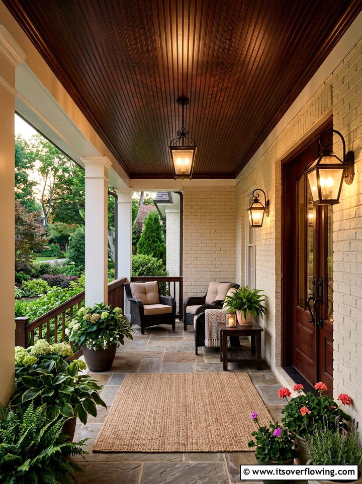 Dark wood porch ceiling - 25 front porch ideas with beadboard ceiling