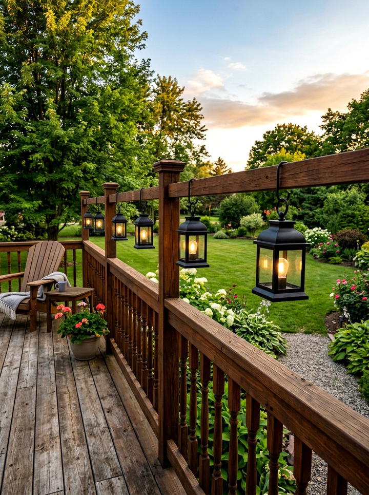 Deck Railing Lantern - 25 backyard decorating ideas with candle holders