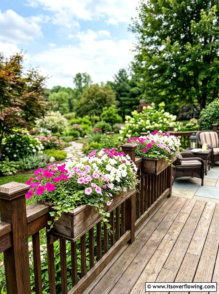 Deck Railing Planters - 25 backyard decorating ideas with floral displays