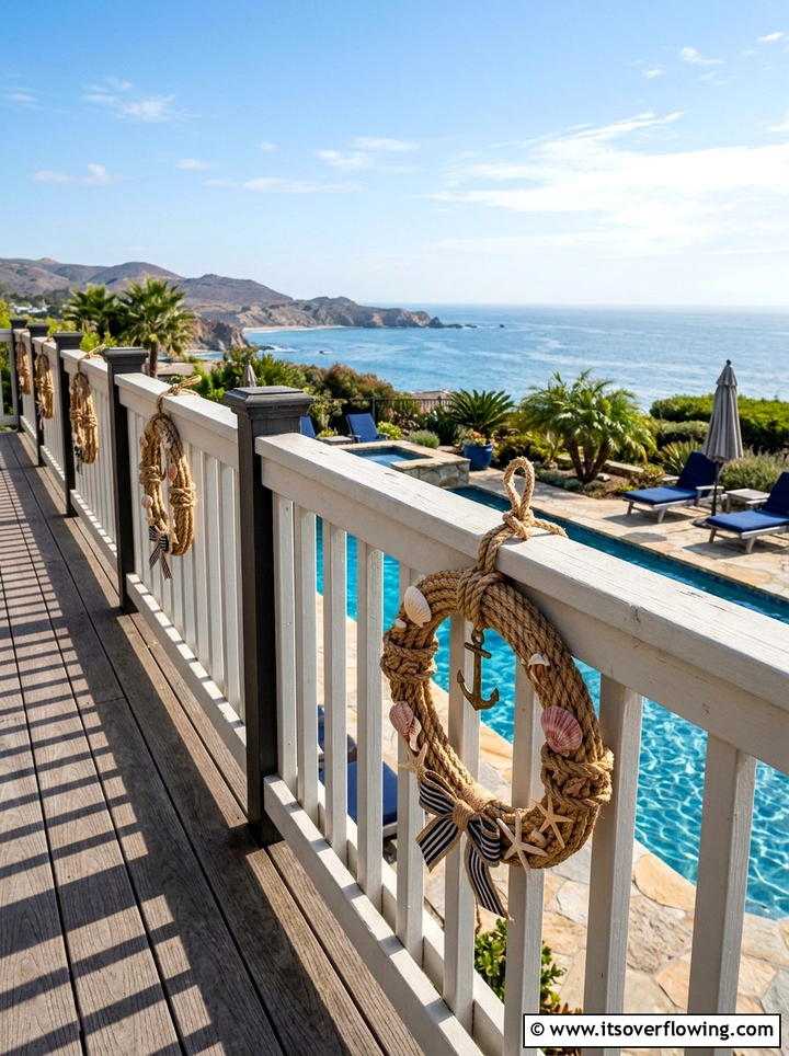 Deck Railing Wreath - 25 garden decor ideas with seasonal wreaths