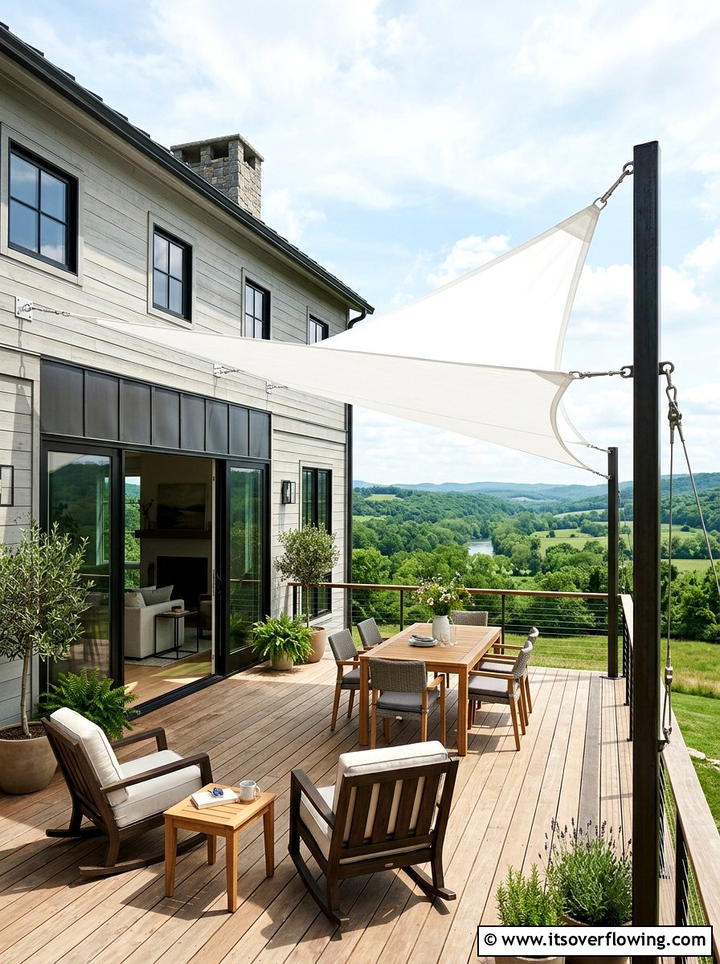 Deck Sun Sail Installation - 25 backyard ideas with shade sail