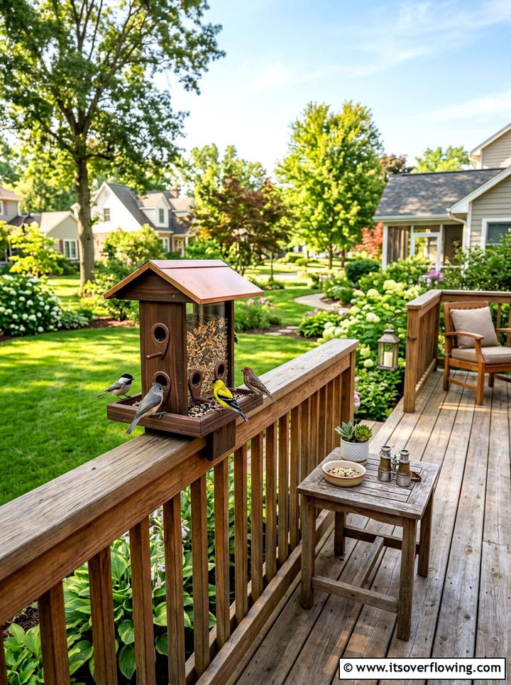 Deck bird feeder - 25 backyard ideas with bird garden
