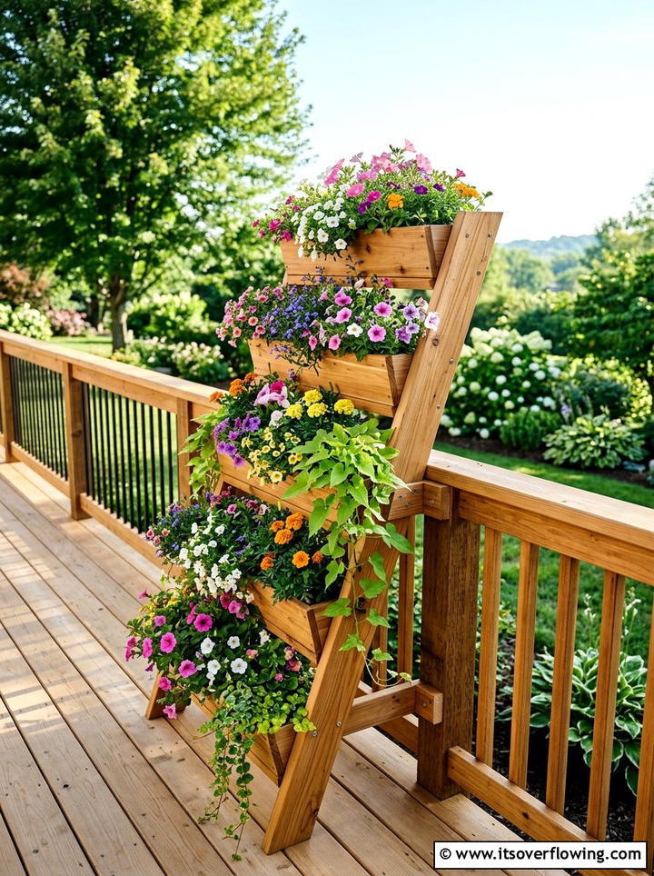 Deck ladder planter - 25 creative garden ideas with ladder planters